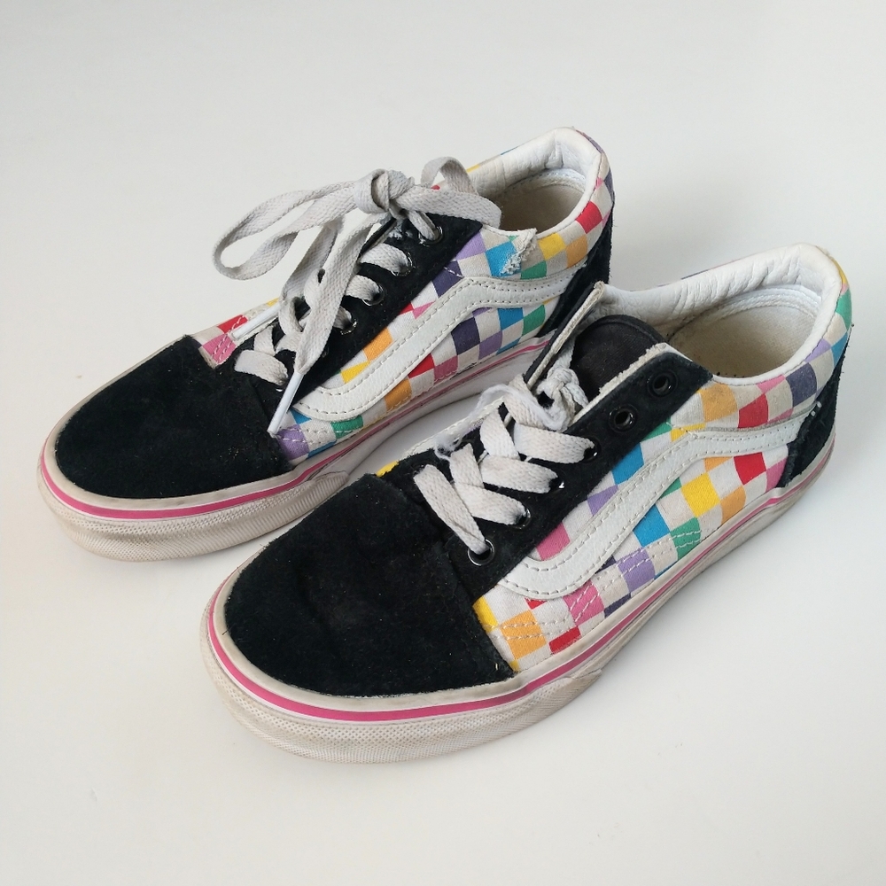 Vans Rainbow Checkered Ward Sneakers Shoes Kids Size 2